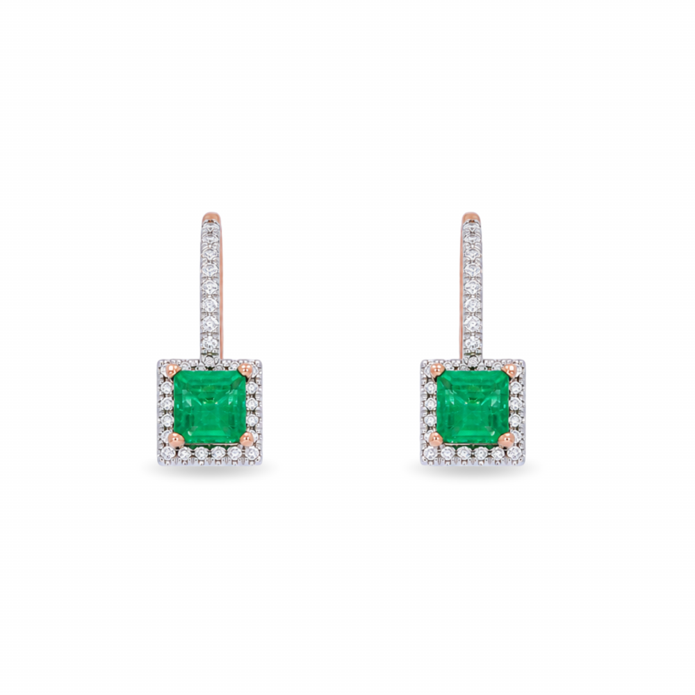 Golden earrings with precious stones