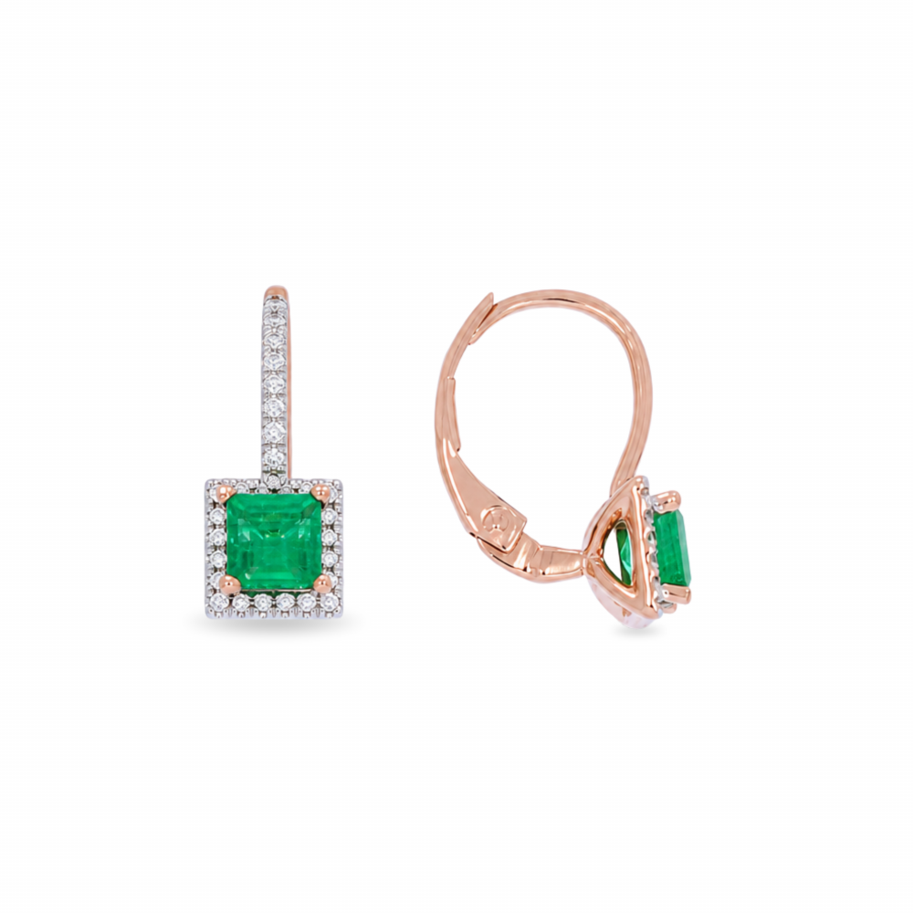 Golden earrings with precious stones
