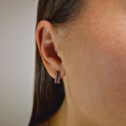 Gold earrings with a ruby