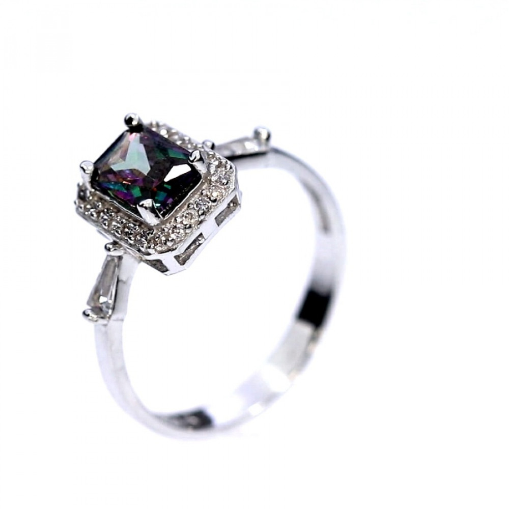 Silver ring with mystic quartz