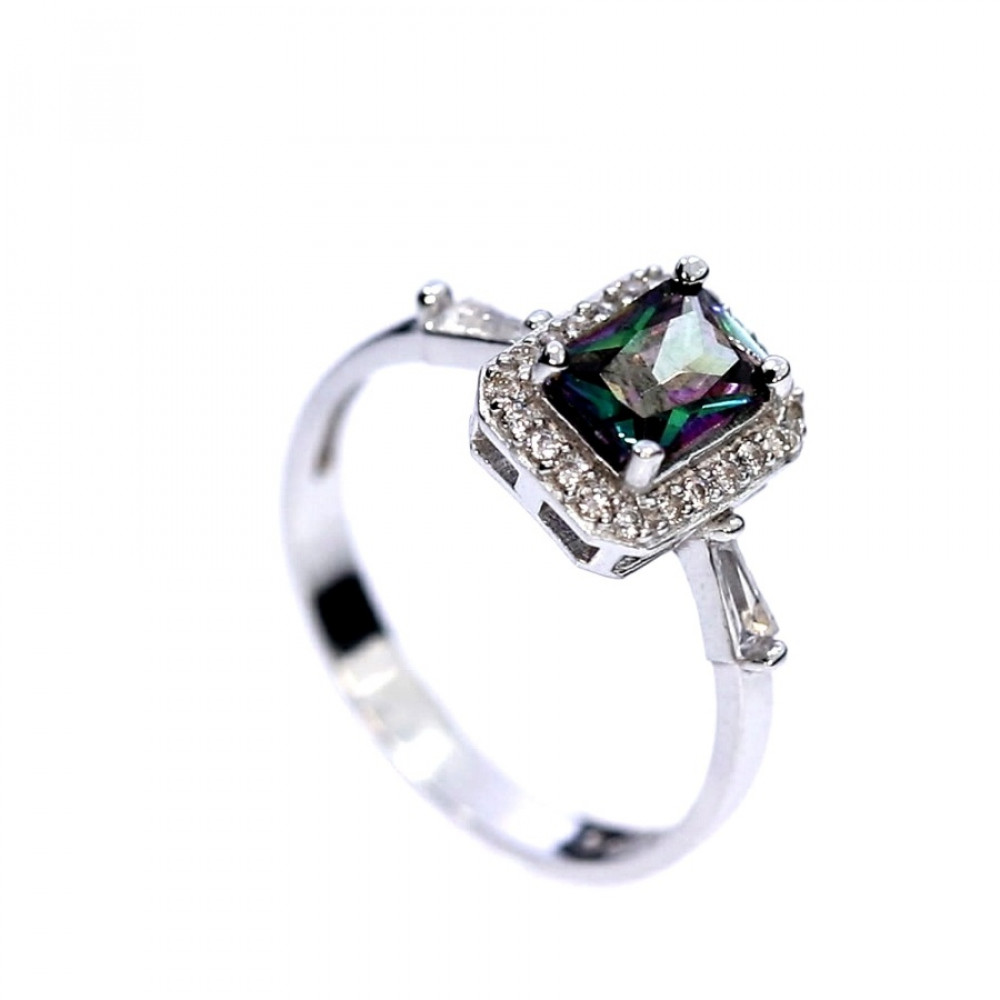 Silver ring with mystic quartz