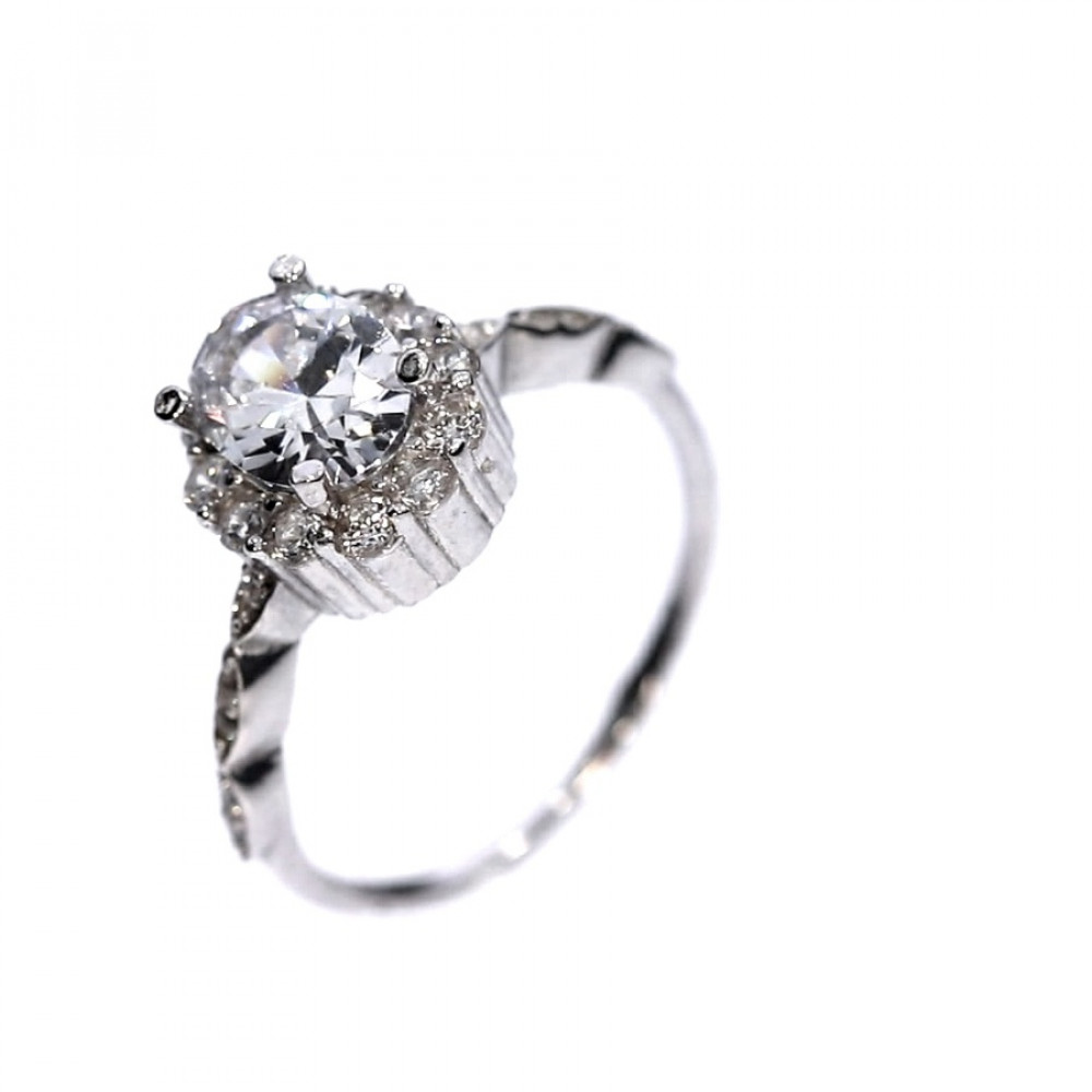 Silver ring with zircon