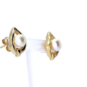 Auksiniai auskarai su kultivuotu perlu